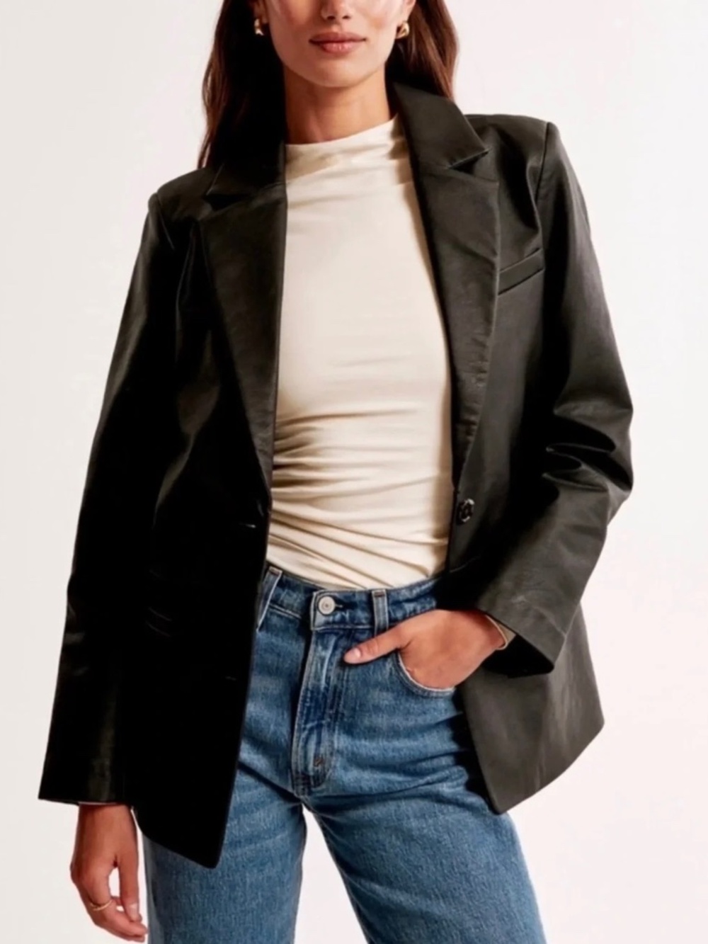 Abercrombie & Fitch Vegan Leather Oversized Blazer